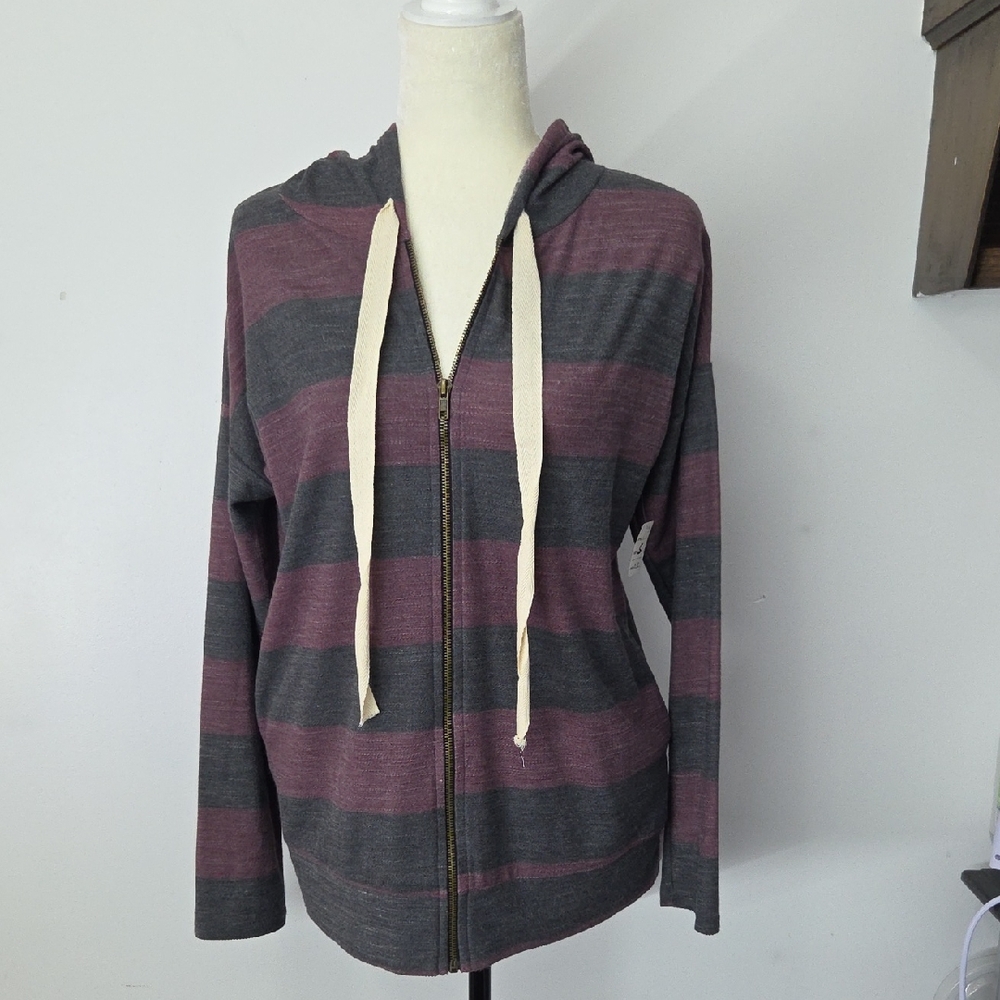 Hopely Striped Zip-Up Hoodie with With Pockets
